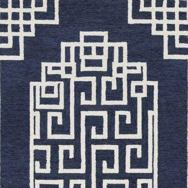 HomeRoots 3' Navy Blue and Ivory Wool Geometric Area Rug - Hand-Tufted Comfort for Modern Living Spaces 8' X 10' 374680