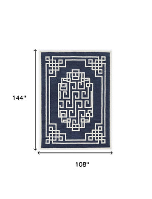 Homeroots 9' X 12' Blue And Ivory Wool Hand Tufted Area Rug  Wool 374681