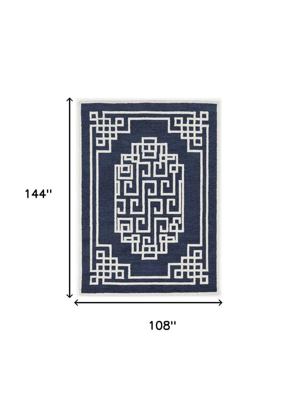 Homeroots 9' X 12' Blue And Ivory Wool Hand Tufted Area Rug  Wool 374681