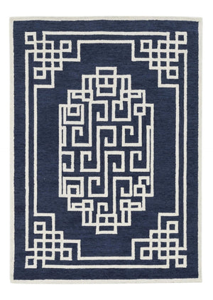 HomeRoots 9' Navy Blue and Ivory Wool Hand-Tufted Geometric Area Rug for Modern Elegance and Comfort 9' X 12' 374681
