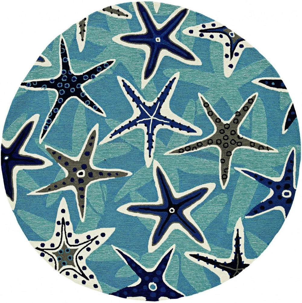 HomeRoots 8' Blue Abstract Geometric Indoor Outdoor Area Rug – Stylish, Durable, Easy Care for Any Space 8' Round 374685