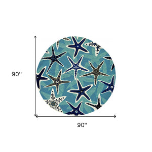 HomeRoots 8' Blue Abstract Geometric Indoor Outdoor Area Rug – Stylish, Durable, Easy Care for Any Space 8' Round 374685