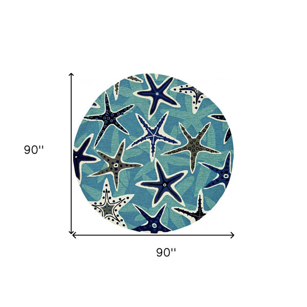 HomeRoots 8' Blue Abstract Geometric Indoor Outdoor Area Rug – Stylish, Durable, Easy Care for Any Space 8' Round 374685