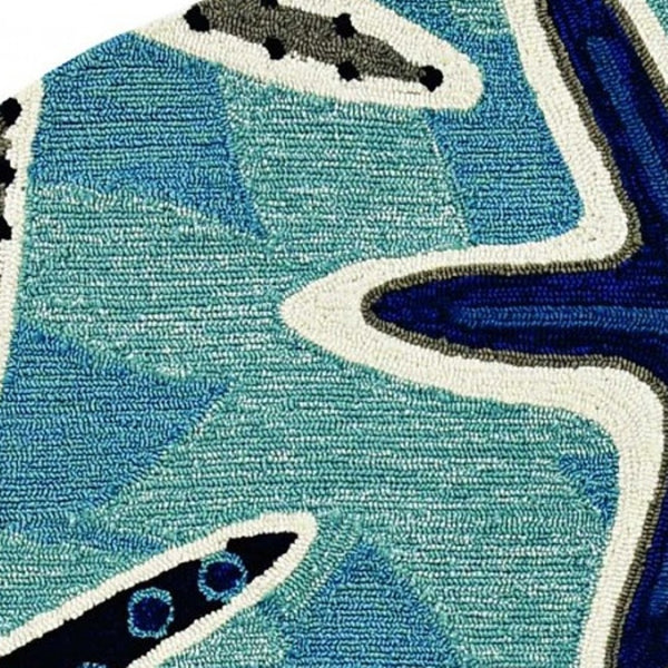 HomeRoots 8' Blue Abstract Geometric Indoor Outdoor Area Rug – Stylish, Durable, Easy Care for Any Space 8' Round 374685