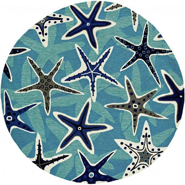 HomeRoots 8' Blue Abstract Geometric Indoor Outdoor Area Rug – Stylish, Durable, Easy Care for Any Space 8' Round 374685