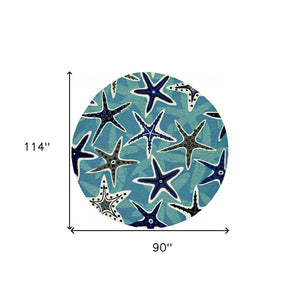 HomeRoots 8' Navy Blue and Aqua Starfish Hand-Tufted Area Rug - Coastal Charm, Durable, Stylish Décor Solution 8' X 10' 374686