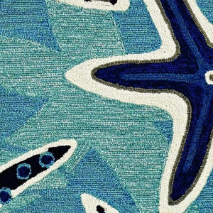 HomeRoots 8' Navy Blue and Aqua Starfish Hand-Tufted Area Rug - Coastal Charm, Durable, Stylish Décor Solution 8' X 10' 374686