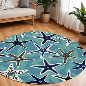 HomeRoots 8' Navy Blue and Aqua Starfish Hand-Tufted Area Rug - Coastal Charm, Durable, Stylish Décor Solution 8' X 10' 374686