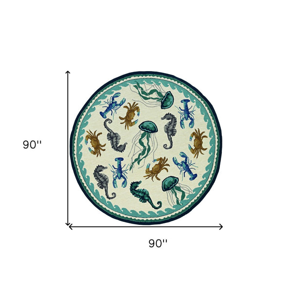HomeRoots 8' Round Hand-Tufted Area Rug - UV-Protected, Durable, Easy-Care Design for Modern Living Spaces 374690