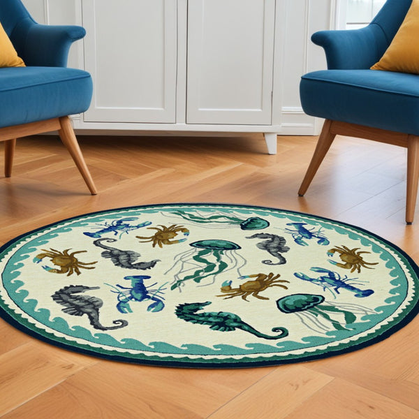 HomeRoots 8' Round Hand-Tufted Area Rug - UV-Protected, Durable, Easy-Care Design for Modern Living Spaces 374690