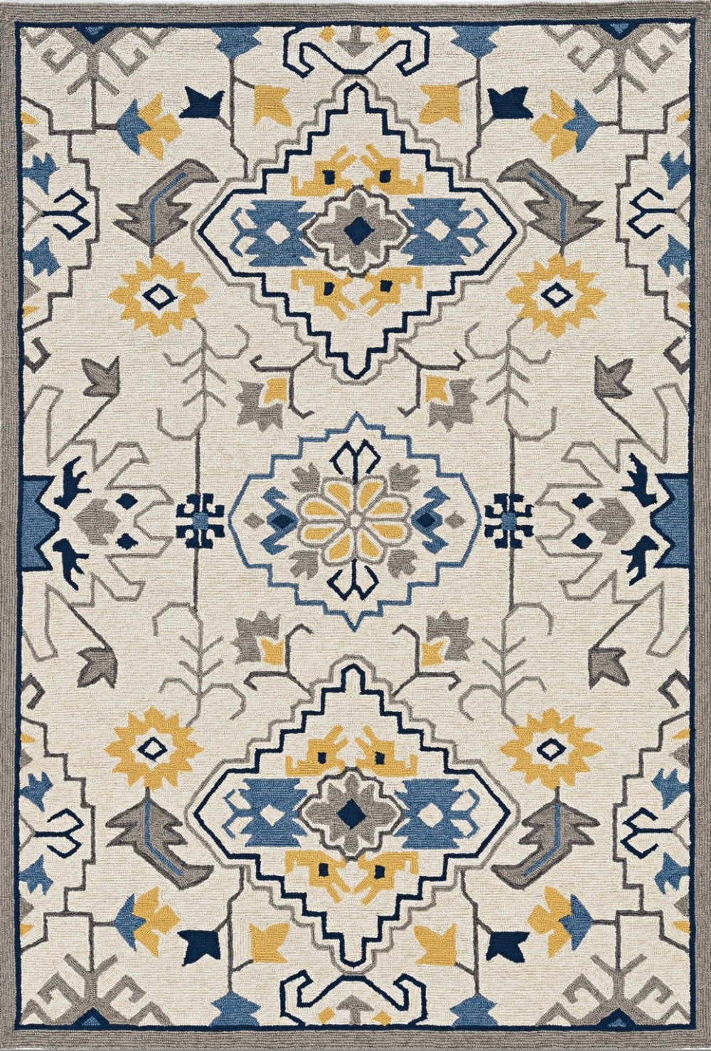 HomeRoots 3'' Hand-Tufted Southwestern Area Rug in Ivory, Blue & Yellow - Stylish, Durable & Unique Design 3' X 5' 374693