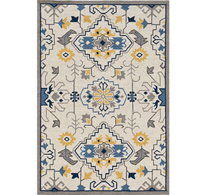 HomeRoots 3'' Hand-Tufted Southwestern Area Rug in Ivory, Blue & Yellow - Stylish, Durable & Unique Design 3' X 5' 374693