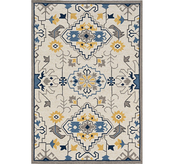 HomeRoots 3'' Hand-Tufted Southwestern Area Rug in Ivory, Blue & Yellow - Stylish, Durable & Unique Design 3' X 5' 374693