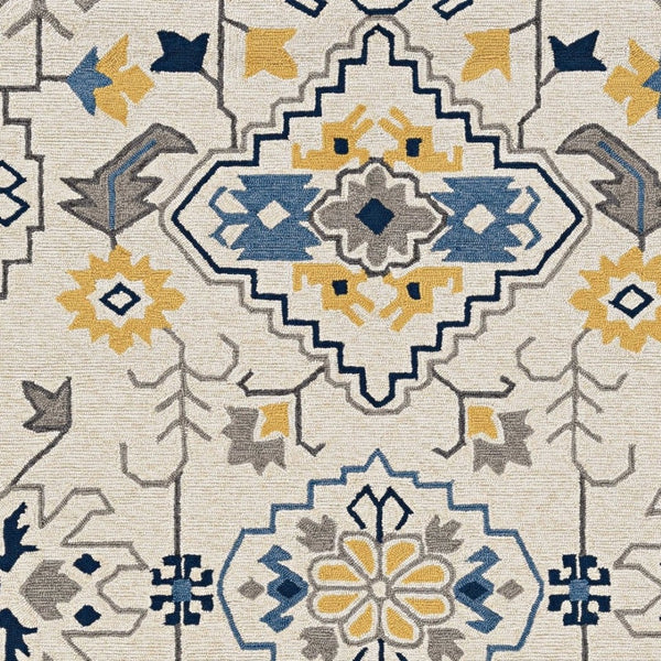 HomeRoots 3'' Hand-Tufted Southwestern Area Rug in Ivory, Blue & Yellow - Stylish, Durable & Unique Design 3' X 5' 374693