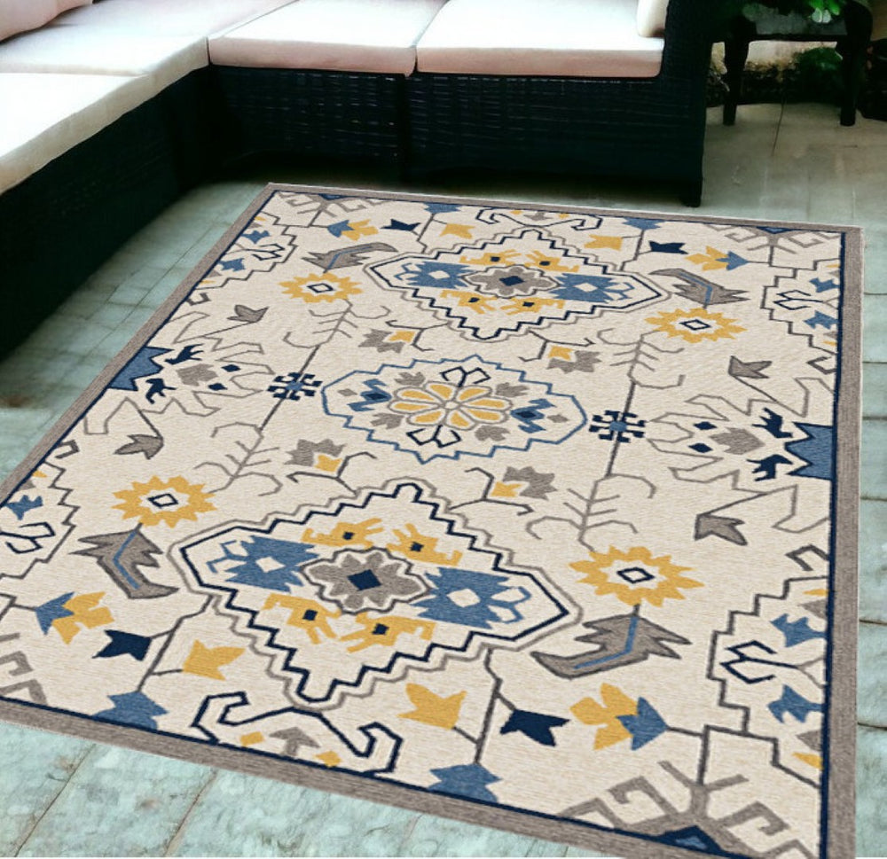 HomeRoots 5' Ivory Abstract Area Rug - Durable Indoor/Outdoor Accent for Modern Elegance in Your Home Spaces 5' x 8' 374694