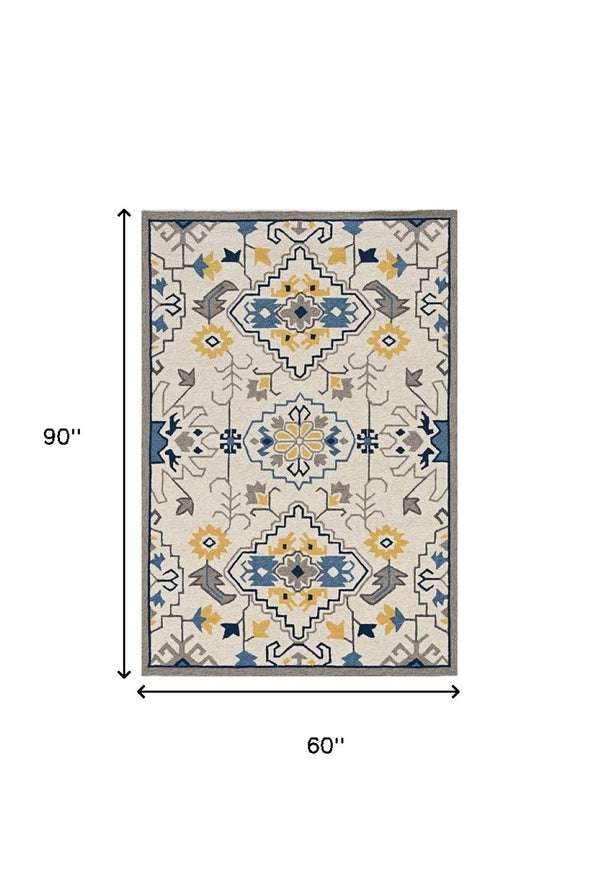HomeRoots 5' Ivory Abstract Area Rug - Durable Indoor/Outdoor Accent for Modern Elegance in Your Home Spaces 5' x 8' 374694