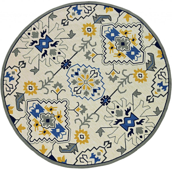 HomeRoots 5' Ivory Abstract Area Rug - Durable Indoor/Outdoor Accent for Modern Elegance in Your Home Spaces 8' Round 374695