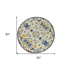 HomeRoots 5' Ivory Abstract Area Rug - Durable Indoor/Outdoor Accent for Modern Elegance in Your Home Spaces 8' Round 374695