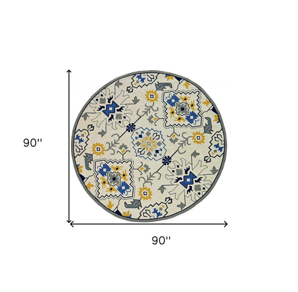 HomeRoots 5' Ivory Abstract Area Rug - Durable Indoor/Outdoor Accent for Modern Elegance in Your Home Spaces 8' Round 374695