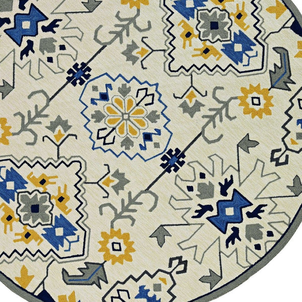 HomeRoots 5' Ivory Abstract Area Rug - Durable Indoor/Outdoor Accent for Modern Elegance in Your Home Spaces 8' Round 374695