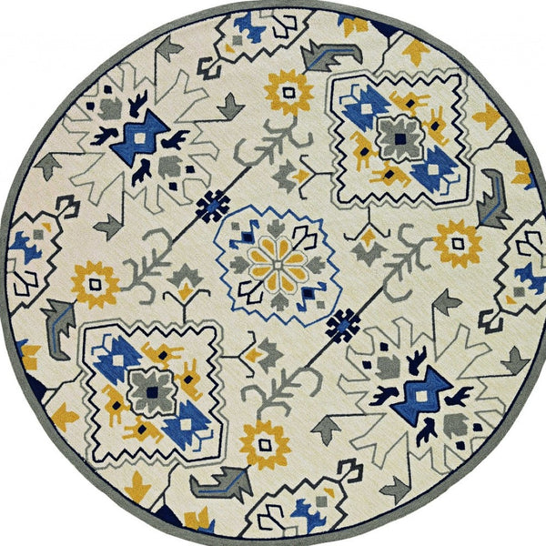 HomeRoots 5' Ivory Abstract Area Rug - Durable Indoor/Outdoor Accent for Modern Elegance in Your Home Spaces 8' Round 374695