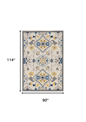 HomeRoots 8' Hand-Tufted Ivory, Blue & Yellow Southwestern Area Rug – Durable, Stylish, and Soft Underfoot 8' X 10' 374696