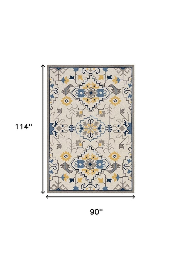 HomeRoots 8' Hand-Tufted Ivory, Blue & Yellow Southwestern Area Rug – Durable, Stylish, and Soft Underfoot 8' X 10' 374696