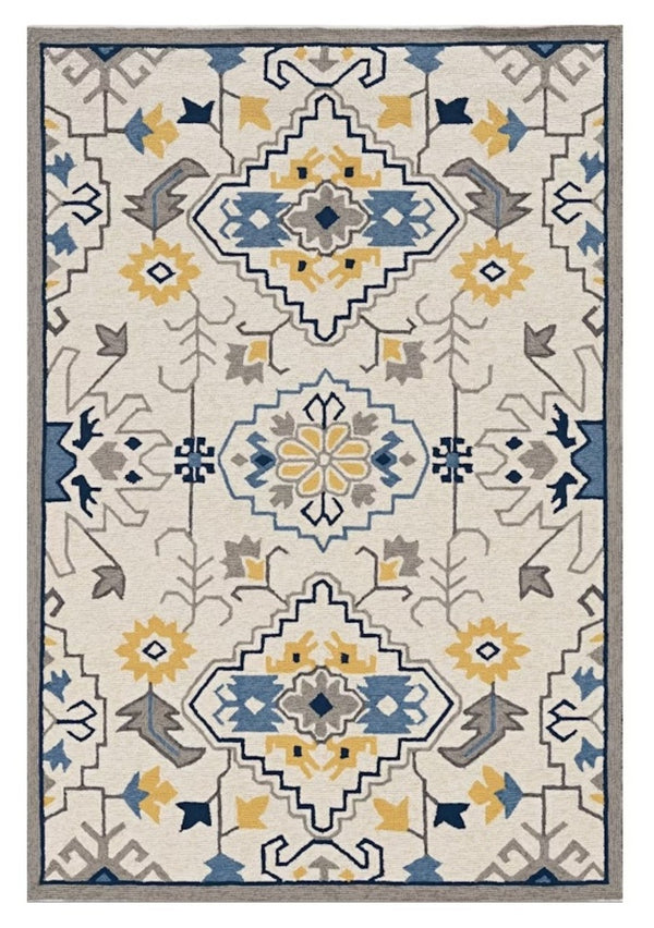 HomeRoots 8' Hand-Tufted Ivory, Blue & Yellow Southwestern Area Rug – Durable, Stylish, and Soft Underfoot 8' X 10' 374696