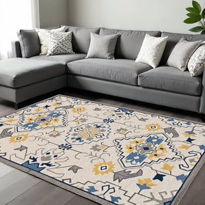 HomeRoots 8' Hand-Tufted Ivory, Blue & Yellow Southwestern Area Rug – Durable, Stylish, and Soft Underfoot 8' X 10' 374696