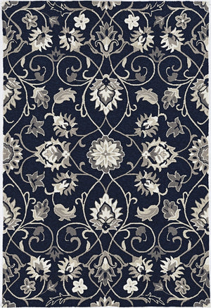 HomeRoots 3' Navy Blue Floral Area Rug - Timeless Indoor/Outdoor Accent, Durable, Easy-Care, Handmade Design 3' X 5' Rectangle 374698