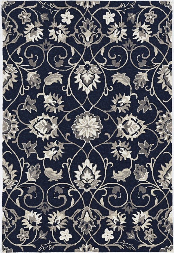 HomeRoots 3' Navy Blue Floral Area Rug - Timeless Indoor/Outdoor Accent, Durable, Easy-Care, Handmade Design 3' X 5' Rectangle 374698