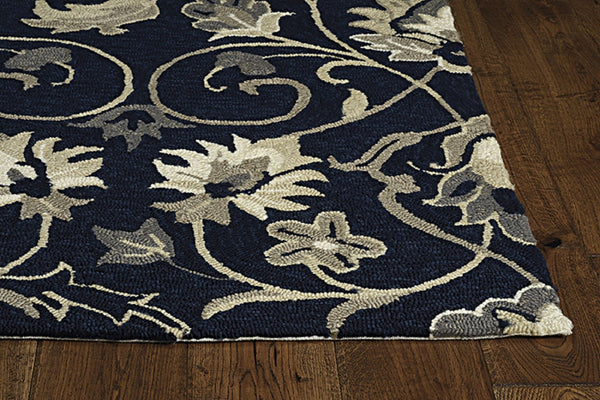 HomeRoots 3' Navy Blue Floral Area Rug - Timeless Indoor/Outdoor Accent, Durable, Easy-Care, Handmade Design 3' X 5' Rectangle 374698