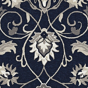HomeRoots 3' Navy Blue Floral Area Rug - Timeless Indoor/Outdoor Accent, Durable, Easy-Care, Handmade Design 3' X 5' Rectangle 374698