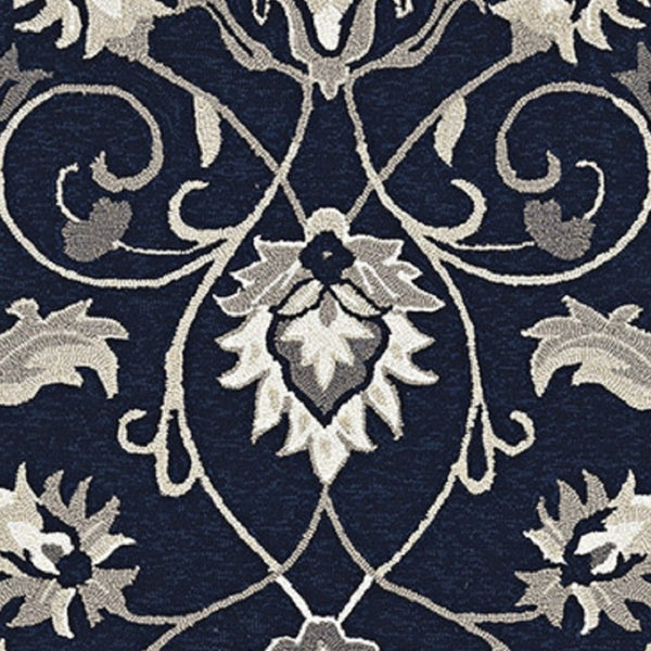 HomeRoots 3' Navy Blue Floral Area Rug - Timeless Indoor/Outdoor Accent, Durable, Easy-Care, Handmade Design 3' X 5' Rectangle 374698