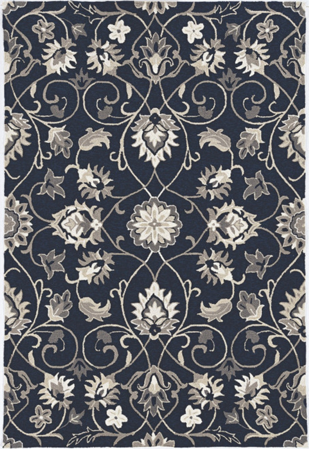 HomeRoots 3' Navy Blue Floral Area Rug - Timeless Indoor/Outdoor Accent, Durable, Easy-Care, Handmade Design 5' x 8' 374699
