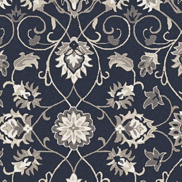 HomeRoots 3' Navy Blue Floral Area Rug - Timeless Indoor/Outdoor Accent, Durable, Easy-Care, Handmade Design 5' x 8' 374699