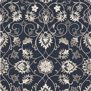 HomeRoots 3' Navy Blue Floral Area Rug - Timeless Indoor/Outdoor Accent, Durable, Easy-Care, Handmade Design 5' x 8' 374699