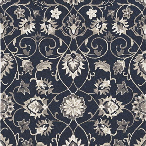 HomeRoots 3' Navy Blue Floral Area Rug - Timeless Indoor/Outdoor Accent, Durable, Easy-Care, Handmade Design 5' x 8' 374699