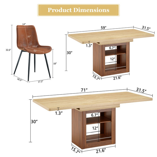 English Elm Scalable Extendable Dining Set Six Ergonomic Tech Fabric Chairs Walnut Wood Base W1151S04688