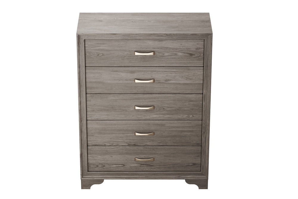 English Elm Modern Six Drawer Wooden Chest Natural Finish Gold Hardware Sculptural Legs Bedroom B011P448747