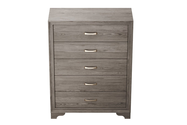 English Elm Modern Six Drawer Wooden Chest Natural Finish Gold Hardware Sculptural Legs Bedroom B011P448747