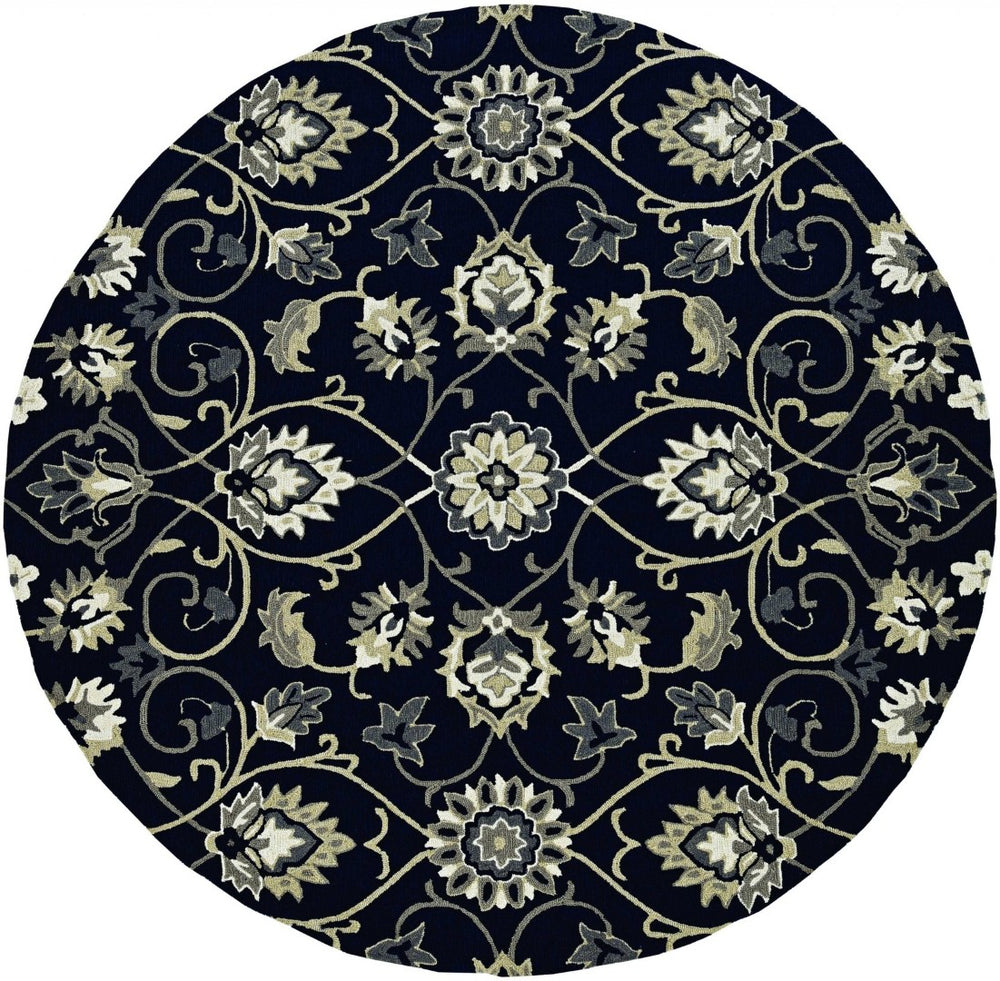 HomeRoots 8' Navy Blue Round Hand-Tufted Area Rug with Durable UV Protection for Modern Homes and Spaces 374700