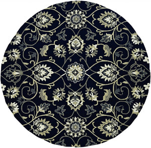 HomeRoots 8' Navy Blue Round Hand-Tufted Area Rug with Durable UV Protection for Modern Homes and Spaces 374700