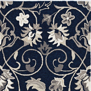 HomeRoots 8' Navy Blue Round Hand-Tufted Area Rug with Durable UV Protection for Modern Homes and Spaces 374700