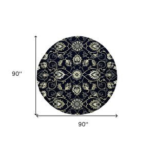 HomeRoots 8' Navy Blue Round Hand-Tufted Area Rug with Durable UV Protection for Modern Homes and Spaces 374700