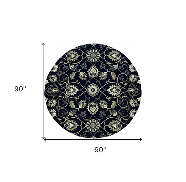 HomeRoots 8' Navy Blue Round Hand-Tufted Area Rug with Durable UV Protection for Modern Homes and Spaces 374700