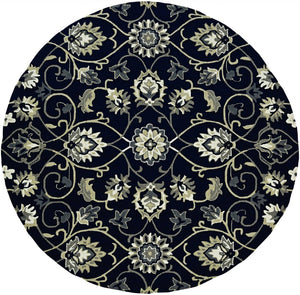 HomeRoots 8' Navy Blue Round Hand-Tufted Area Rug with Durable UV Protection for Modern Homes and Spaces 374700