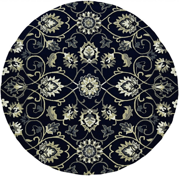HomeRoots 8' Navy Blue Round Hand-Tufted Area Rug with Durable UV Protection for Modern Homes and Spaces 374700