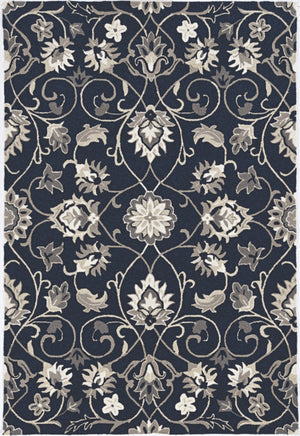 HomeRoots 3' Navy Blue Floral Area Rug - Timeless Indoor/Outdoor Accent, Durable, Easy-Care, Handmade Design 8' x 10' 374701