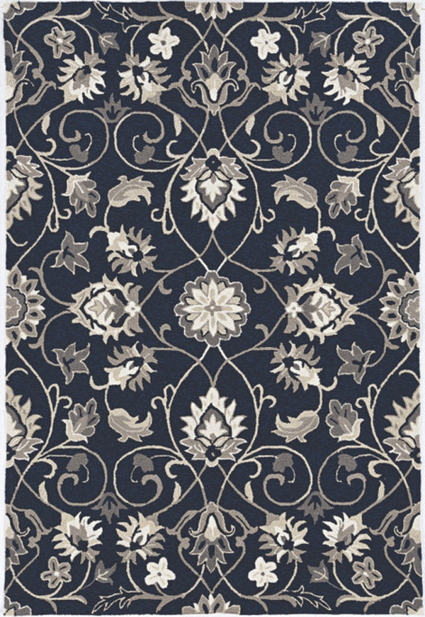 HomeRoots 3' Navy Blue Floral Area Rug - Timeless Indoor/Outdoor Accent, Durable, Easy-Care, Handmade Design 8' x 10' 374701